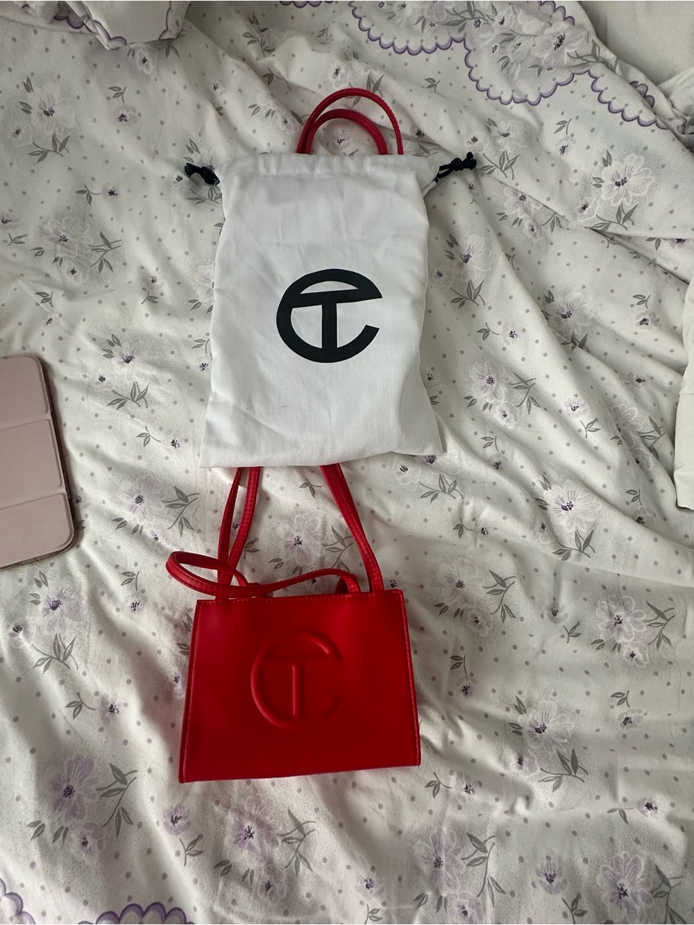 Telfar Red Mini Shopping Bag with Embossed Logo